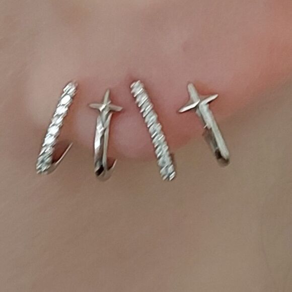 Platinum Plated Shooting Stars Earring Stud Cuff CZ - Picture 5 of 11